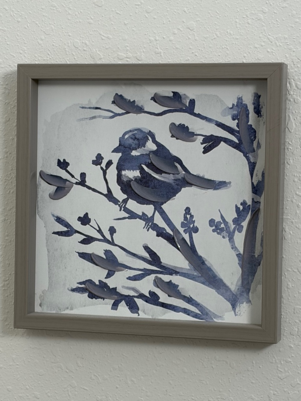 Gray/White/Blue Bird 11x11 Painting